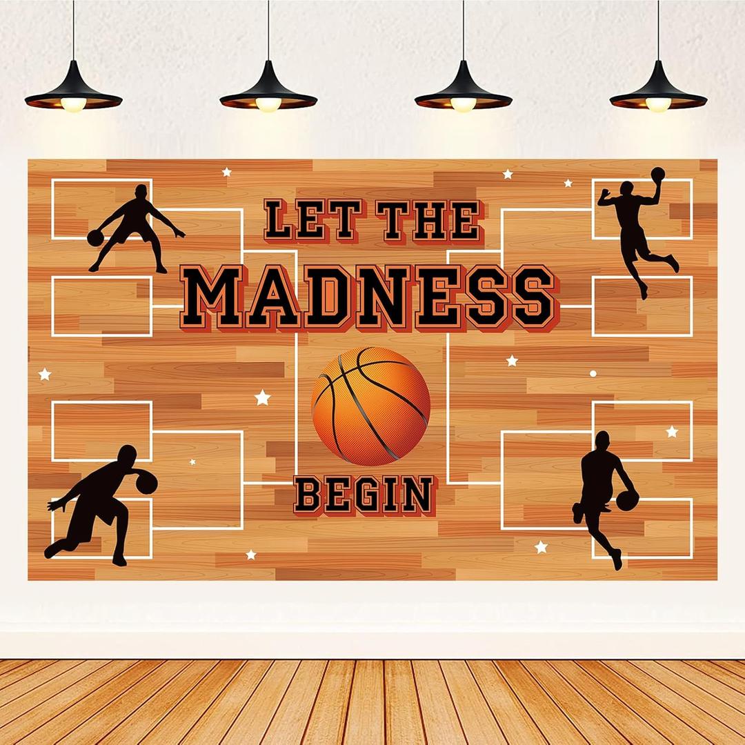 5.93.6ft Basketball Theme Backdrop Madness Party Decorations Let The Madness Begin Banner for Basketball Theme Party Supplies