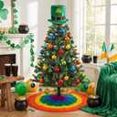 Skylety 46 Pcs St. Patricks Day Tree Ornaments Shamrock Ornaments Green Irish Hat Topper Decorations Rainbow Ball Colorful Tree Skirt Hanging Decor for Saint Patty's Spring Party