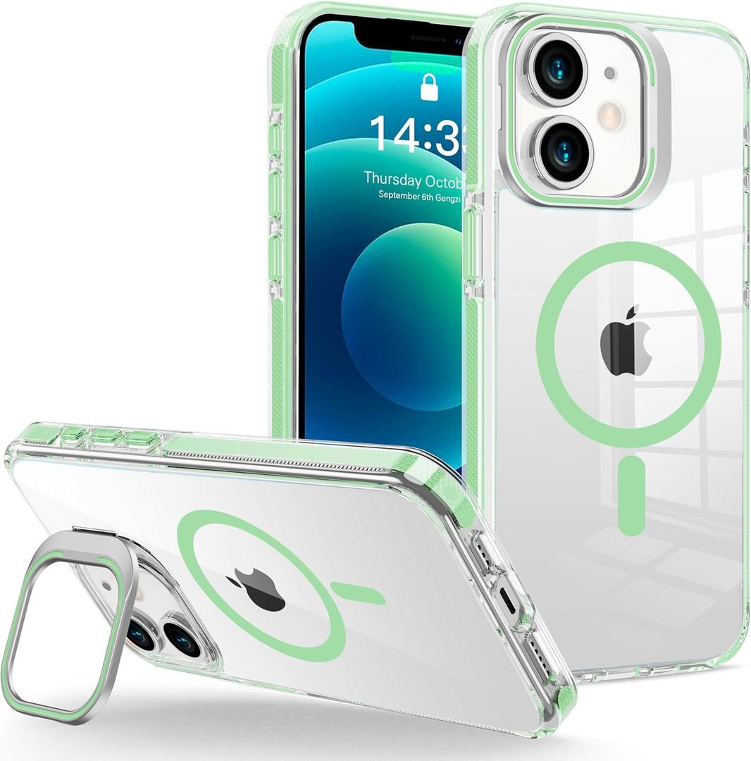 LUHOURI Magnetic for iPhone 11 Case with Built-in Kickstand, Screen Protector Included, Wireless Charging Compatible,Slim Fit Shockproof Crystal Cover iPhone 11 6.1" Phone Case Clear Green