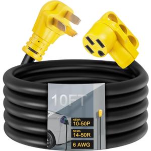 10ft NEMA 10-50P to 14-50R EV Charger Adapter Cord, STW 6AWG/3C, ONLY for Tesla or EV Charging, NOT for RV/Stove/Oven, 50 Amp 3-Prong Stove Plug to 4 Prong EV Charger Adapter, ETL Listed