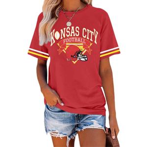Football Shirts for Women Game Day Tshirt Football Team Fans Gift Tees Sport Season Short Sleeve Tops (Medium, Red)