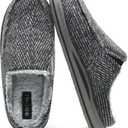 ONCAI Mens Clog Slippers with Arch Support Stripe Faux Fur Cotton-Blend High-Density Memory Foam Warm House Slippers Slip-on Indoor Outdoor Rubber Sole Size 7-16 (11, Grey)