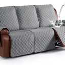 KinCam Waterproof Recliner Sofa Cover, Recliner Couch Covers for 3 Seat Reclining Sofa Cover Furniture Protector with Elastic Straps for Kids, Pets, Grey