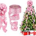 Geosar Christmas Tree Topper Christmas Wreath Bow 12 x 34 Inch with Glitter Streamer Hanging Xmas Large Bow Decorative Ribbon Bows for Xmas Wreath Door Festival Home Decor(Pink Style)