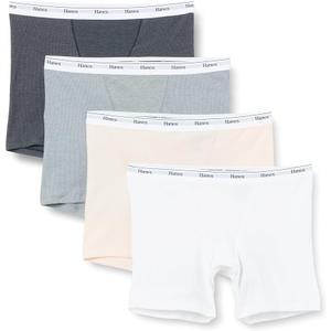 Hanes Women's Mid-Thigh Boxer Brief Pack, Stretch Cotton Underwear, Small 