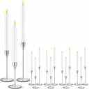 FillTouch 15 Pcs Silver Candlestick Holders with Flameless LED Candles Bulk, Silver Holders, White Candles 