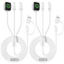 2 Pack USB C/A Multi Charging Cable 3 in 2 for iWatch Charger Travel Essentials Fast Charging Compatible with iWatch Series 10 /Ultra/SE/9/8/7/6/5/4/3/2/1 & for iPhone 16/15/14/13/SE/Galaxy S25 [4FT]