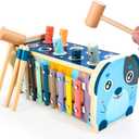 KIDWILL Wooden Hammering Pounding Toy for 12+ Months Kids, Montessori Toys for 1+ Year Old Babies, Early Development Toy with Pounding Bench, Xylophone, Number Sorting Maze, Gifts for Toddlers Age 1-2