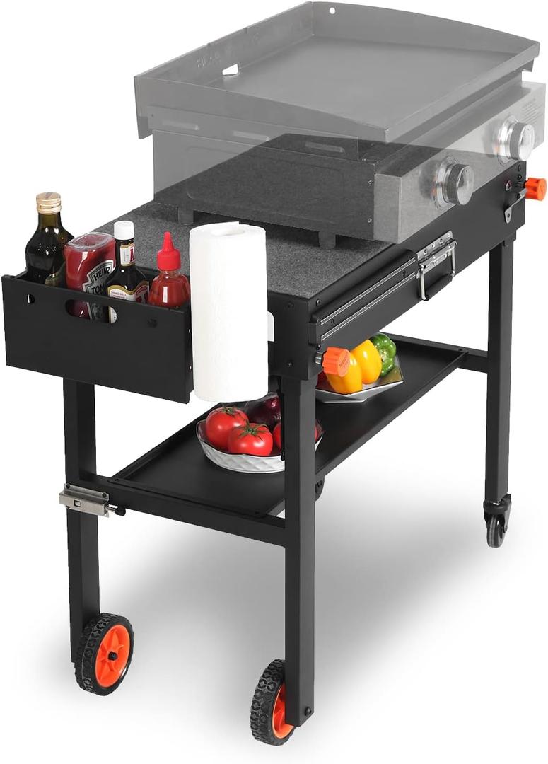 EUTRKei Grill Table for Blackstone Griddle, Portable Griddle Table with Caddy - Fit 17 or 22 Other Tabletop Grill, Foldable Ninja Grill Stand& Blackstone Griddle Stand for Outdoor Tailgating-Camping