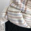 FGSS Unisex Classic Tartan Plaid Scarves Women Men Winter Warm Scarf - Soft Lightweight Faux Cashmere Check Fringe Wrap (White & Striped Grid)