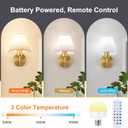 ADISUN Battery Operated Wall Sconce Set of 2, Gold Wall Lamps Rechargeable Bulbs for Living Room, White Rattan Shade, Wireless Wall Lights for Bedroom Living Room Hallway Kitchen(2 Bulbs Included), L10.2 inch*H9.4 inch*W9 inch