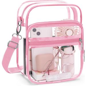 Blvornl Clear Crossbody Bag with Adjustable Shoulder Strap, Stadium Approved PVC Purse Bag, Messenger Bag (Small, Pink)