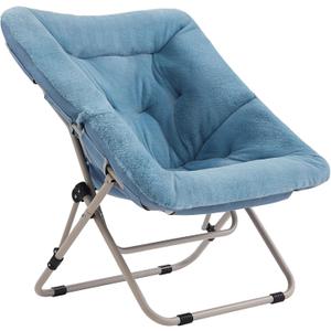 Tiita Comfy Saucer Chair, Soft Faux Fur Oversized Folding Accent Chair, Lazy Chair for Teens Adults, Metal Frame Moon Chair for Bedroom, Living Room, Dorm Rooms, X-Large, Blue, without Ottoman