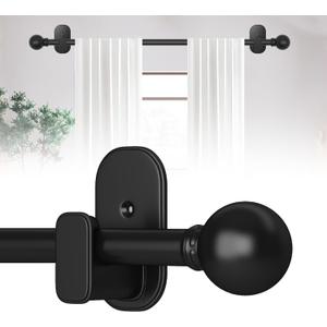 Curtain Rods No Drilling for Windows 32 to 45 Inch:No Drill Small Black Curtain Rod with Adhesive Brackets for Bedroom,5/8" Apartment Renter Friendly Adjustable Drapery Rods Easy Install