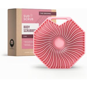 Sud Scrub Antimicrobial Silicone Body Scrubber, Exfoliating Body Brush for Sensitive Skin, Antibacterial Shower Scrubber for Body, Bathroom Essentials for Men & Women, Pink