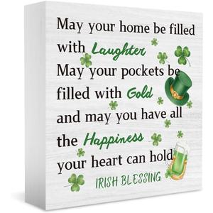 St Patricks Day Shamrock Desk Decor Irish Blessing St Patricks Day Decorations Shamrock Green Tiered Trays Decor for Home Farmhouse Kitchen Bedroom Office 5 X 5 Inch