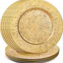 ZOOFOX 12 Pack Gold Charger Plates, 13" Plastic Round Antique Plate Charger for Dinner Plates, Floral Charger Plates for Wedding Dinner Party Table Setting Decor