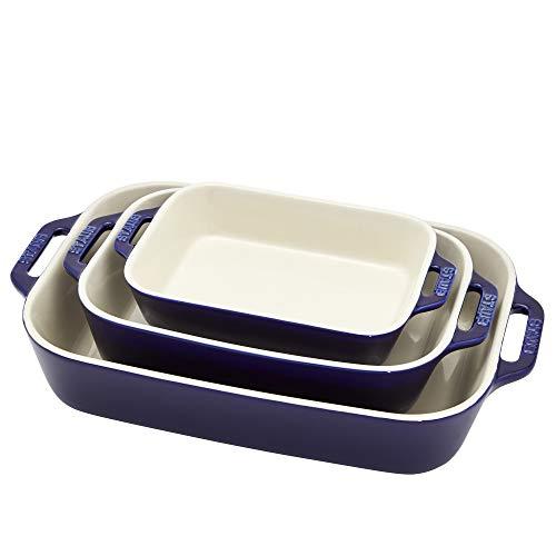 STAUB Ceramic 3-pc Rectangular Baking Dish Set, Dark Blue