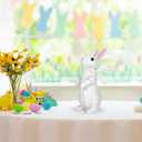 Rattan Effect Resin Bunny Easter Decor,Table Rabbit Easter Decorations,Spring Bunnies Decoration Statue Figurine for Home Farmhouse (White, Small-Stand)
