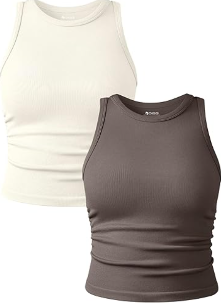 OQQ Women's 2 Piece Tank Tops Crew Neck Sleeveless Basic Stretch Casusal Yoga Crop Camis, Size: L