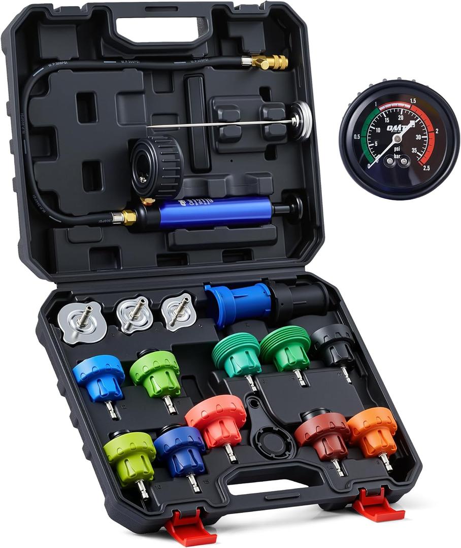 Orion Motor Tech Coolant Pressure Tester Kit, 19pc Radiator Pressure Tester Kit with 15 Radiator Adapters & Wrench, Cooling System Pressure Tester Kit with Vacuum Pump & Probe Thermometer (Black)