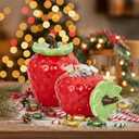 LemonRoad 1 Pack Ceramic Christmas Strawberry Jars with Sealed Lids, Large Candy Cookie Containers, Flower Vases for Thanksgiving, Christmas Party Decoration & Gifts, Cute Kitchen Decoration for Home