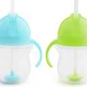 Munchkin Any Angle Sippy Cups for Toddlers, Spill Proof Weighted Straw Cup with Transition Handles for Babies 6 Months and Up, 2 Pack, Blue/Green, 2 Count