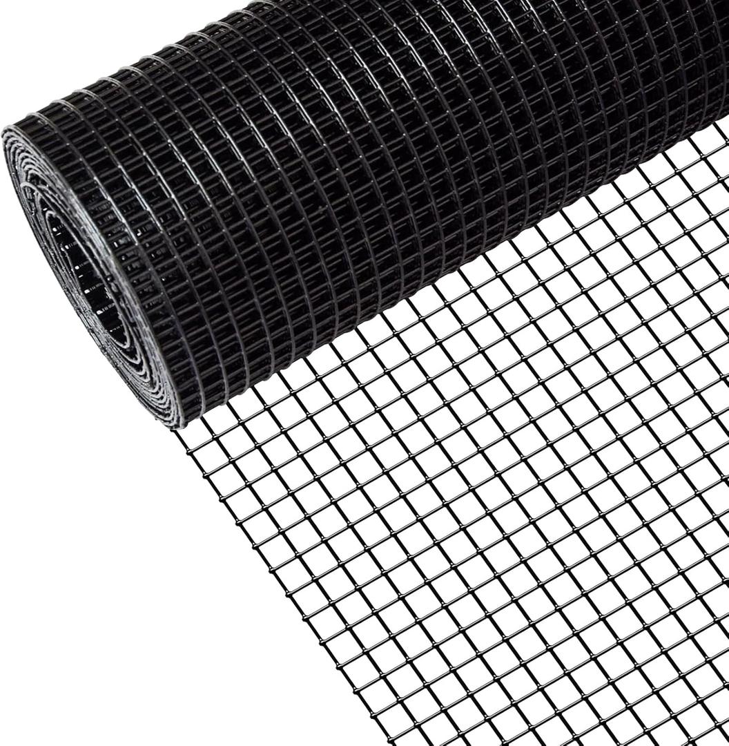 Zevemomo 48" x 50' 1/2inch Hardware Cloth, Black Vinyl Coated Chicken Wire Fence Galvanized Welded Mesh Roll for Home Garden Rabbit Cage
