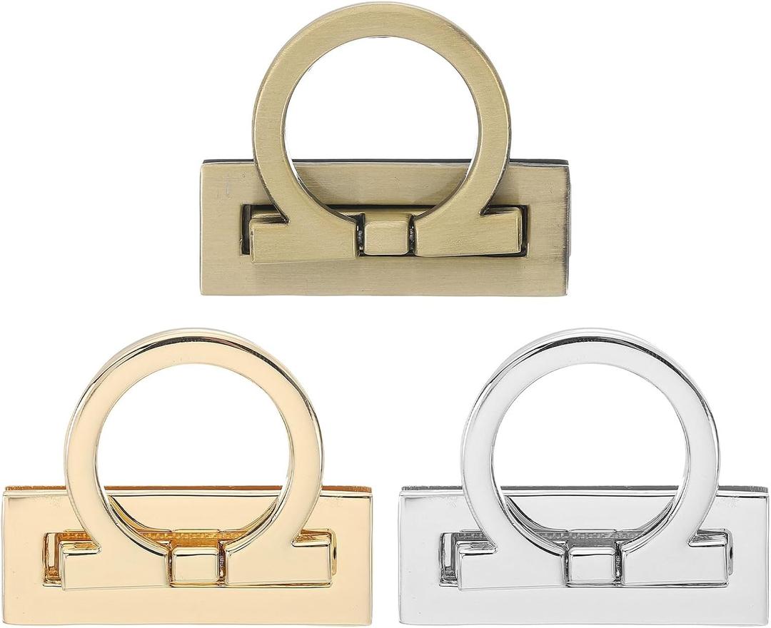 uxcell 3Set Turn Lock Clasp Kit, Press Lock Clasp Closure Twist Turn Locks Hardware Buckle Fasteners for Purse Leather Making (53x20mm, Gold, Silver, Bronze)