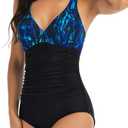 One Piece Swimsuit Women Tummy Control Cross Back Bathing Suit V Neck Adjustable Straps Ruched Swimwear (X-Large, Print-7)