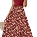 Dokotoo Women's 2026 Summer Dress Short Sleeve Crew Neck Casual Floral Print Long Flowy Dresses Maxi Dresses (Red, S)