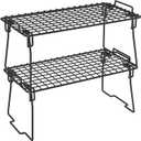 Kvaroroyal Stackable Cabinet Organizer Shelf, Set of 2 Kitchen Countertop Shelves, Foldable Spice Rack Organizer for Cabinet, Pantry Metal Shelf, Freezer Storage Rack, (Black)