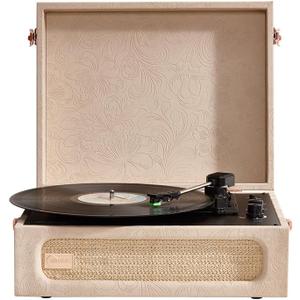 Coryphaeus Vinyl Record Player 3-Speed Bluetooth Input and Output Built-in Speakers with Magnetic Cartridge Auto Off (Flora Engraved)