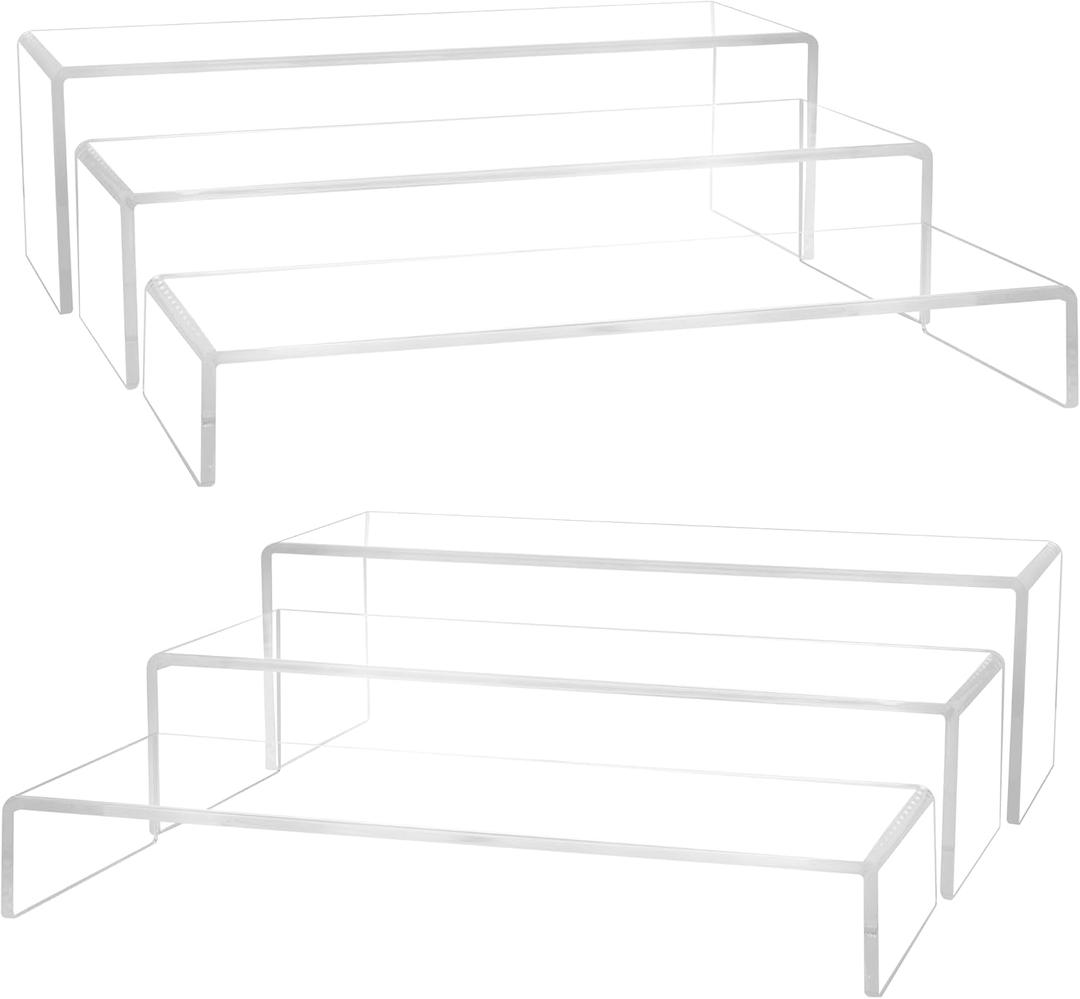 Aminigram Large Acrylic Display Risers, 2 Set - 6 Pack (12L~11.6L~11.2L) Collectibles Display Shelf, Acrylic Risers Display Stands for Show Figures, Cupcake, Perfume, Jewelry, Toys
