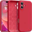 Ktele Magnetic for iPhone 16 Case [Compatible with Magsafe] [Premium Silicone Satin-Smooth Touch] Slim Shockproof Anti-Scratch Microfiber Lining Case, 6.1 inch, Red