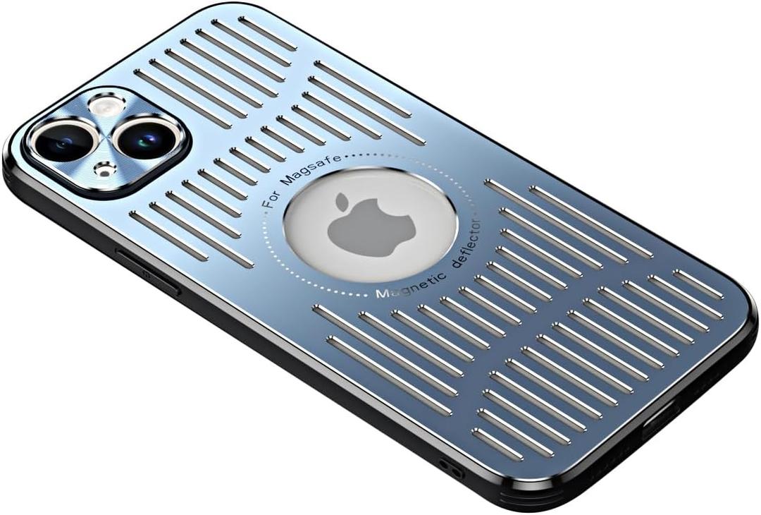 Designed for iPhone 12 Pro Max Case,[Compatible with MagSafe][Military Drop & Camera Lens Protection],Luxury Aluminum Alloy Heat Dissipation Logo View Shockproof Cover,Blue