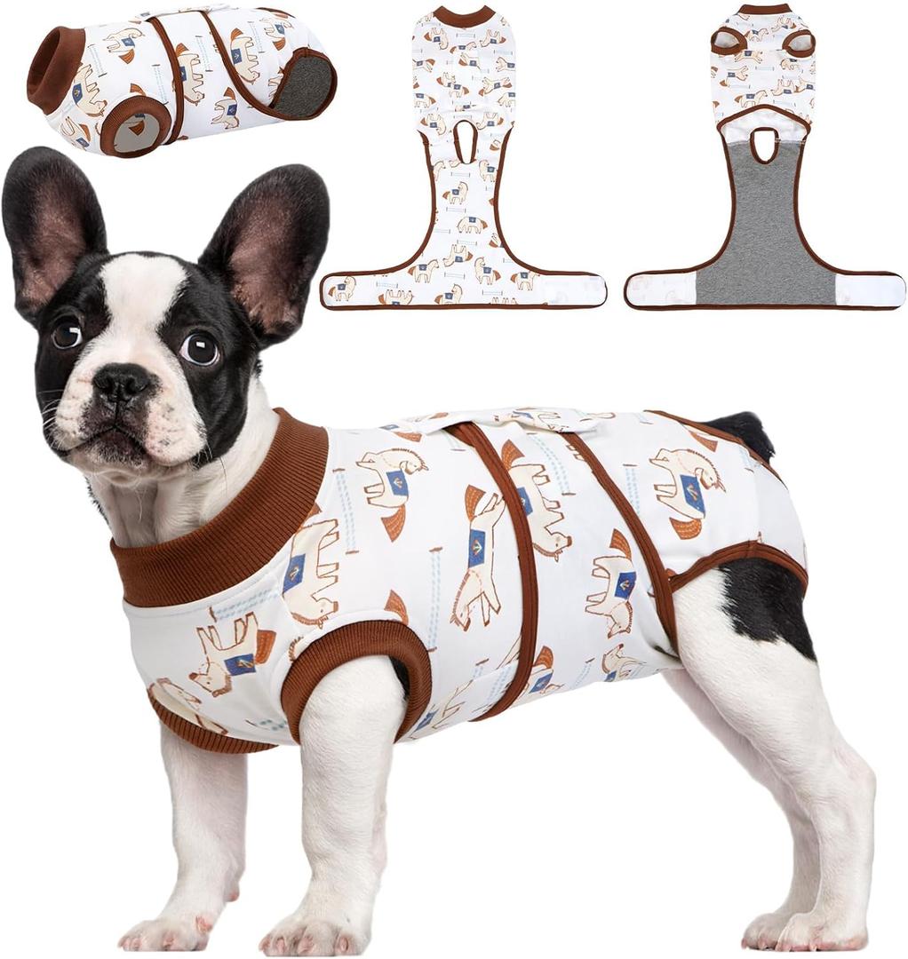 Kuoser Dog Recovery Suit for Post-Surgery Care, Spay Neuter Bodysuit for Female & Male Dogs, Anti-Licking Surgical Onesie, Snug Fit for Abdominal Wound Protection & Skin Healing, BrownPony M (Medium (Back:13.4-16.1'', Weight:14-25 LB))
