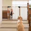 Babelio Metal Auto Close Baby Gate PressGuard P7, 29"-55" Wide Extra Wide Pet Gate for The House and Doorways, Pressure Mounted Walk Thru Child Gate with Door, Brown Wood Pattern