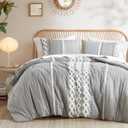 INK+IVY Comforter for Queen Size Bed, Chenille Tufted, Breathable Cotton Comforter Set Queen, All Season Modern Boho Comforter with Farmhouse Bedding Flare, 2 Matching Shams, Queen Gray 3 Piece