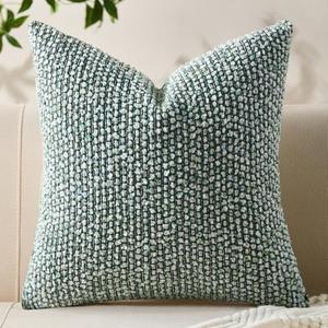 Allorry Decorative Couch Throw Pillow Covers 18x18 Green Striped Soft Wool Pillow Covers Neutral Textured Boho Cushion Covers for Modern Farmhouse Sofa Bedroom Living Room Decor SY011-D18