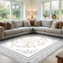 SOULFUL Medium Pile 8x10 Rugs for Living Room - Cozy Soft Underfoot Large Area Rug - Light Taupe Boho Floral - Washable Non-Slip - Perfect for Bedroom Kids Room Under Dining Table Office