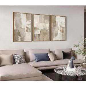 Shoci Large Framed Abstract Wabi Sabi Wall Art Modern Neutral Black Graffiti on White Canvas Pictures Natural Float Framed Simple Ink Scrawl Decor for Living Room Bedroom Office 24X36 Inch Set of 3