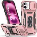 Phone Case for iPhone 16 Plus Case iPhone 16Plus Phone Case with Slide Camera Lens Cover & Kickstand, Dual-Layer Shockproof Military-Grade Drop Protection, for 16 Plus (Rose Gold)