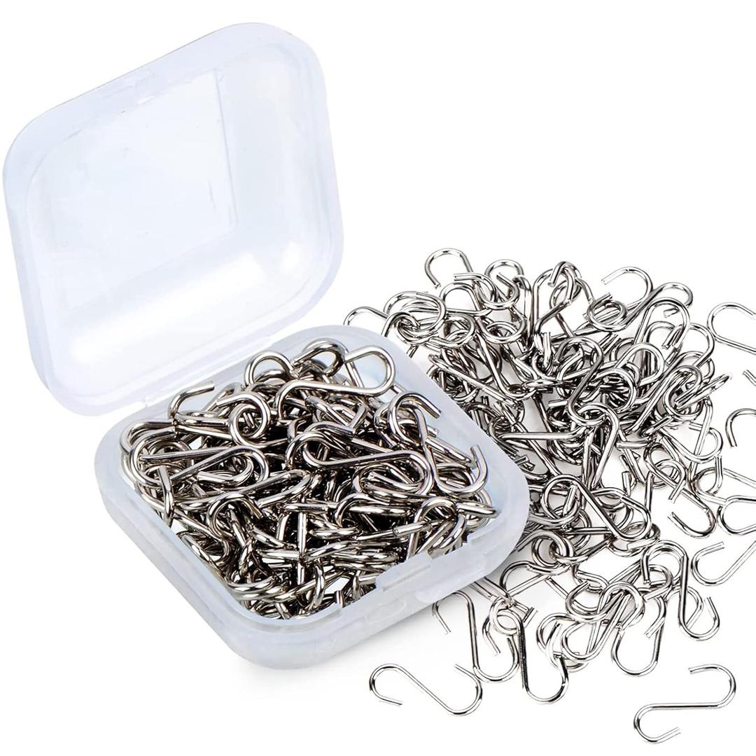 Shappy 100 Pcs Christmas Ornament Hooks for Christmas Tree Small S Hooks for Hanging 0.55 Inch Mini Metal S Wire Hanger Connectors with Storage Box for Xmas Tree DIY Crafts Jewelry (Silver)