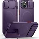 SURITCH for iPhone 13/14 Case with Magnetic Camera Slide Cover and Adjustable Kickstand, Compatible with MagSafe, Shockproof Bumper Case Slim Protective Cover for iPhone 13/14 6.1 Inch, Dark Purple