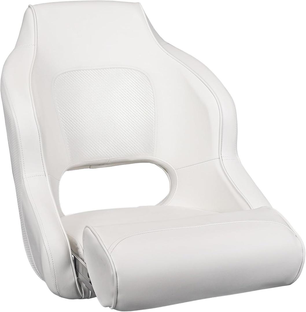 High Back White Pontoon Captain Seat Premium Sports Flip Up Captains Chair