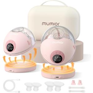 Heated Base Hands Free Breast Pump, Wearable Breastfeeding Pump of Baby Heated Dustproof Base, Voice Prompts LED Display with 4 Modes &12 Levels Memory Function-24 mm, Christmas Gift,2 Pack Pink