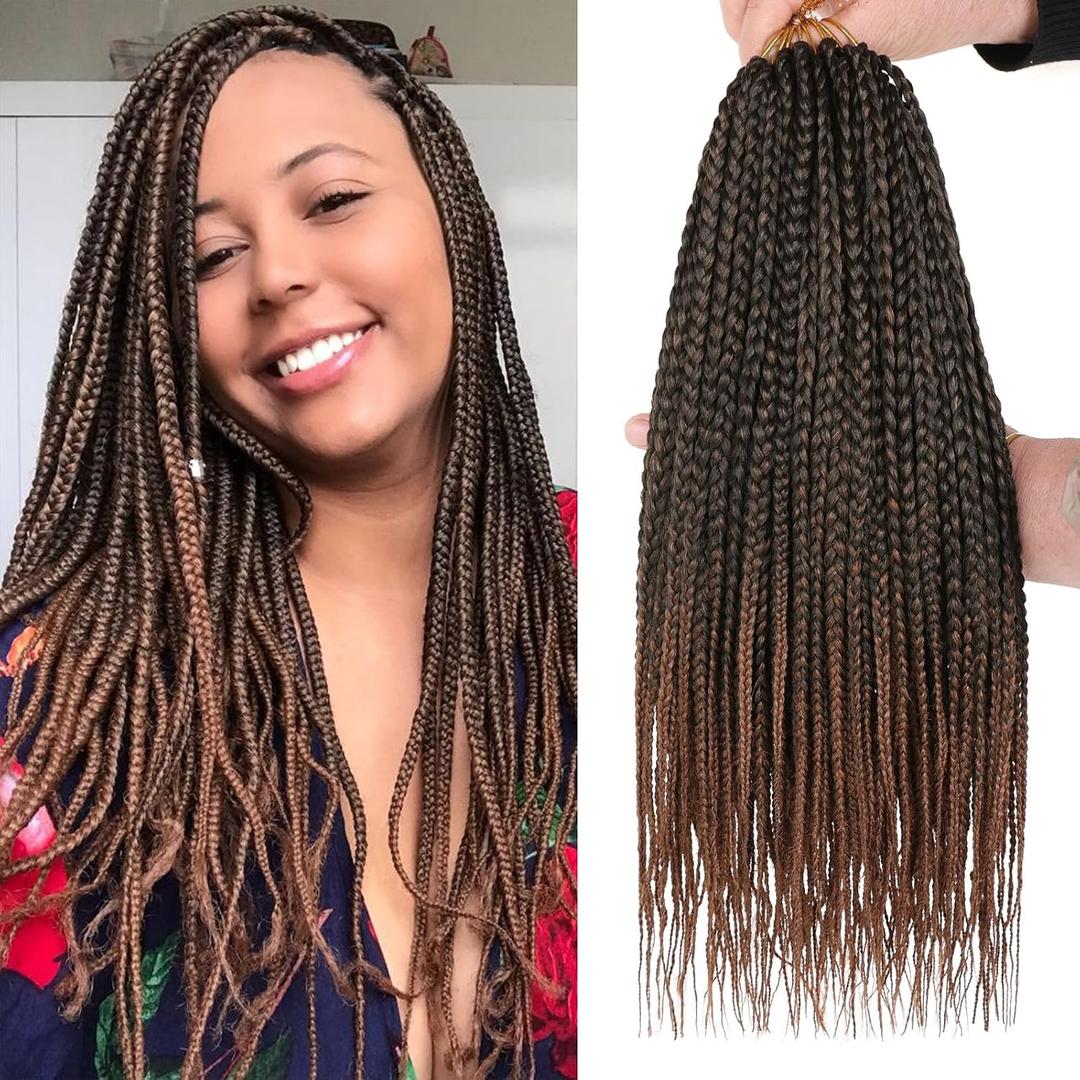 14 Inch Box Braids Crochet Hair 144 Strands Pre-looped Knotless Medium Box Braids 8 Packs 3X Bohemian Braiding Hair Extensions Synthetic Crochet Hair for Women (T30#)