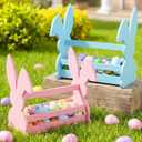 Yookeer 2 Pcs Wood Bunny Easter Baskets with Handle, Cute Easter Rabbit Candy Eggs Basket Empty Hunt Container Storage for Gifts, Pink and Blue