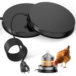 Chicken Water Heater for Winter, 110W Heated Poultry Waterer Base with Thermostat, 11 Inch Poultry Winter Deicer Heated Base with 9.8ft Power Cord, 2PCS (Black)